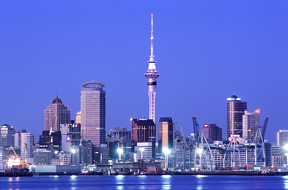 City skyline at night, Auckland, North Island, New Zealand, Pacific