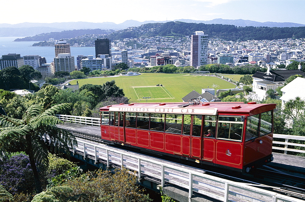 Cable car and city skyline, Wellington, North Island, New Zealand, Pacific