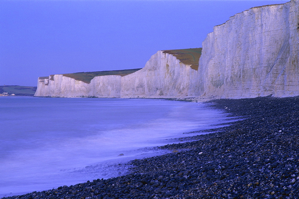 Birling Gap Beach and the Seven Sisters chalk cliffs near Eastbourne, East Sussex, England, United Kingdom, Europe