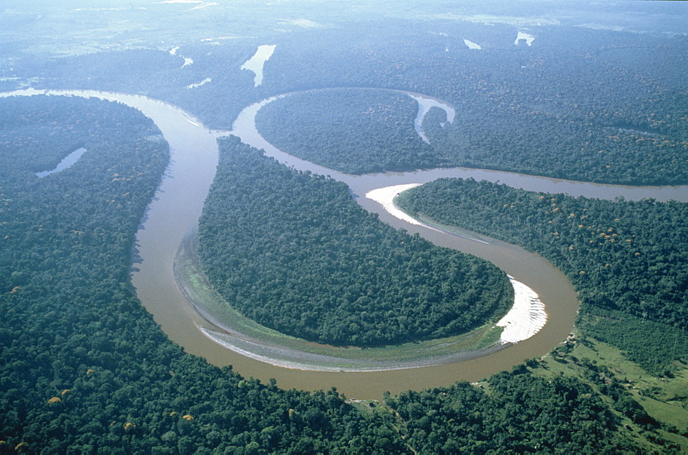 Aerial view of Amazon River, Amazon Jungle, Brazil, South America