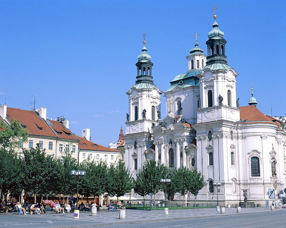 The Old Town Square (Staromestske namesti), St. Nicholas Church, Prague, Czech Republic, Europe