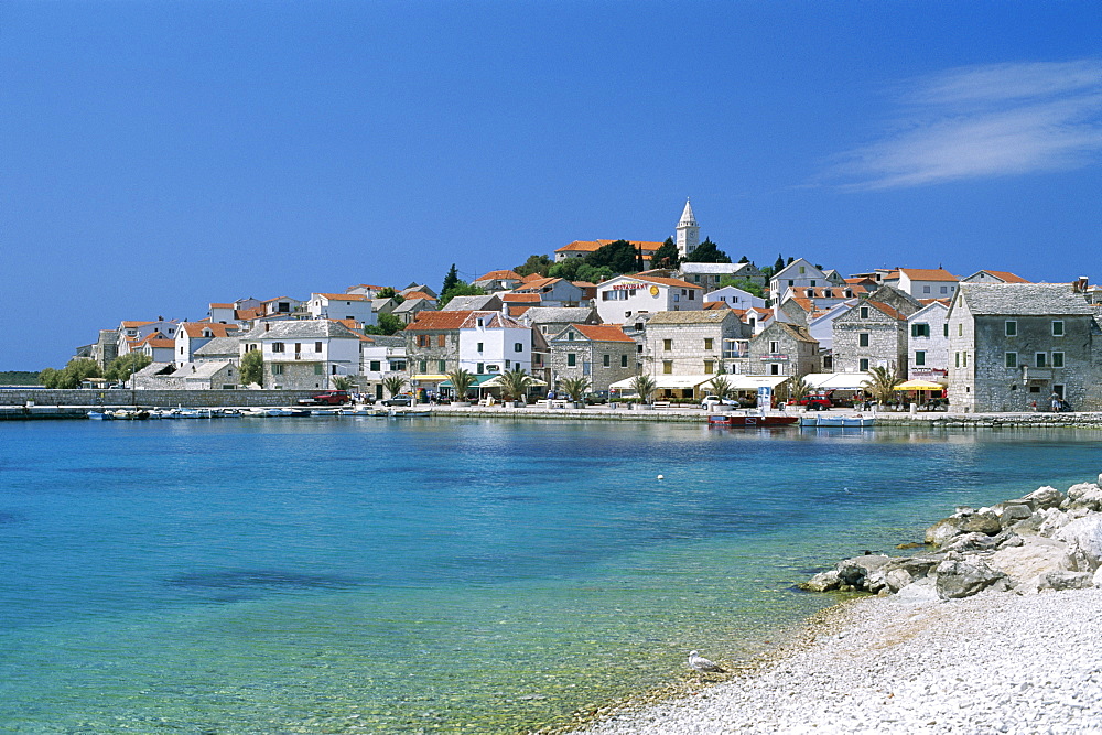 Town skyline, Primosten, Dalmatian Coast, Croatia, Europe