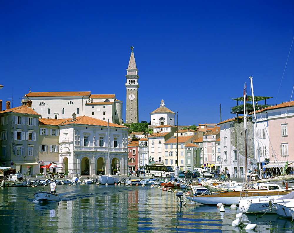 Town view and harbour, Piran, Primorska Region, Slovenia, Europe