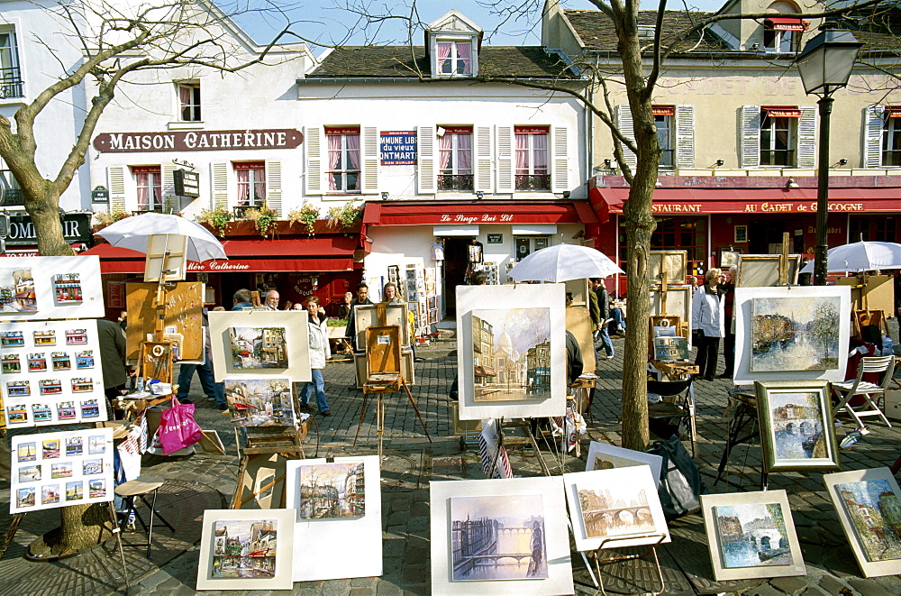 Paintings for sale, Place du Tertre, Montmartre, Paris, France, Europe