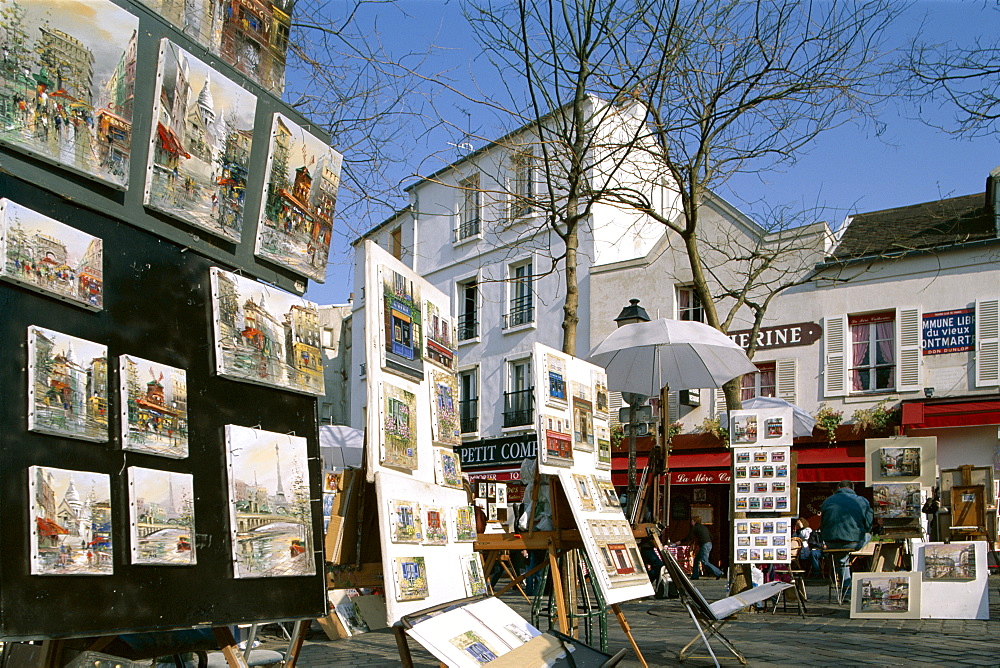 Paintings for sale, Place du Tertre, Montmartre, Paris, France, Europe