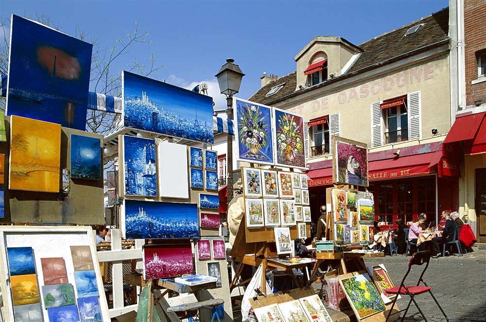 Paintings for sale, Place du Tertre, Montmartre, Paris, France, Europe