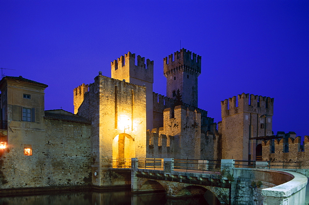 Rocca Scaligera Castle at night, Sirmione, Lake Garda, Veneto, Italy, Europe