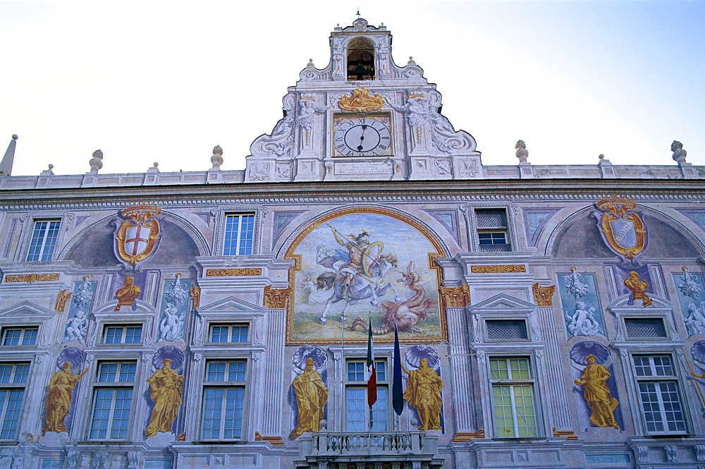 Building facade and frescoes, Palazzo San Giorgio, Genoa (Genova), Liguria, Italy, Europe