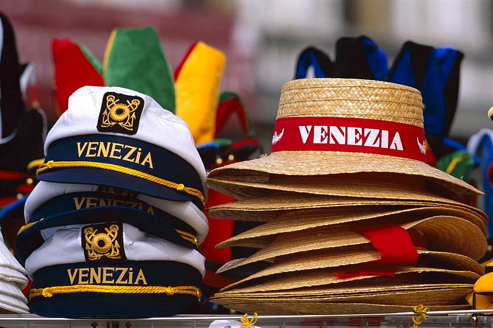 Souvenir hats and gondolier hats, Venice, Veneto, Italy, Europe