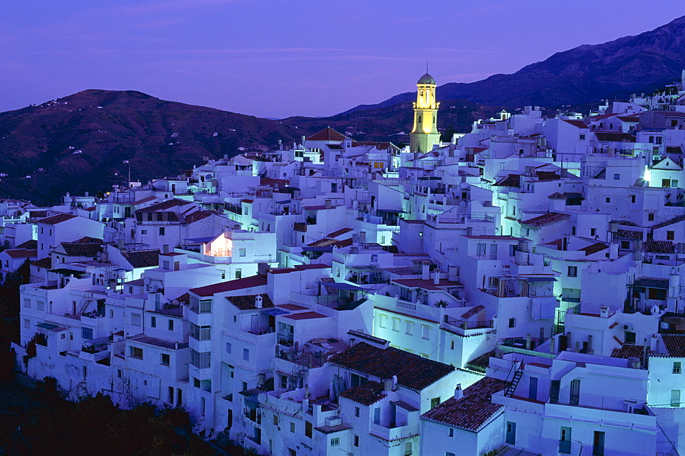 Competa at night, The White Villages (Pueblos Blancos), Andalusia, Spain, Europe