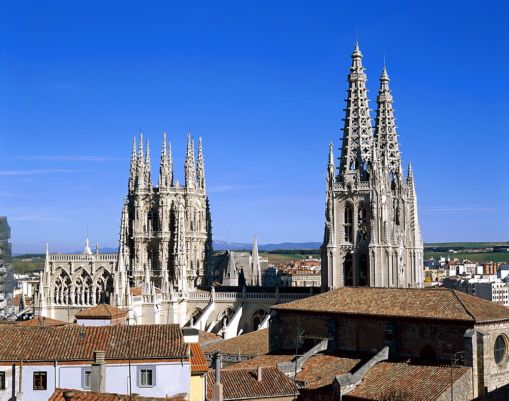 Grey spires, Burgos Cathedral, UNESCO World Heritage Site, Burgos, Castilla y Leon, Spain, Europe