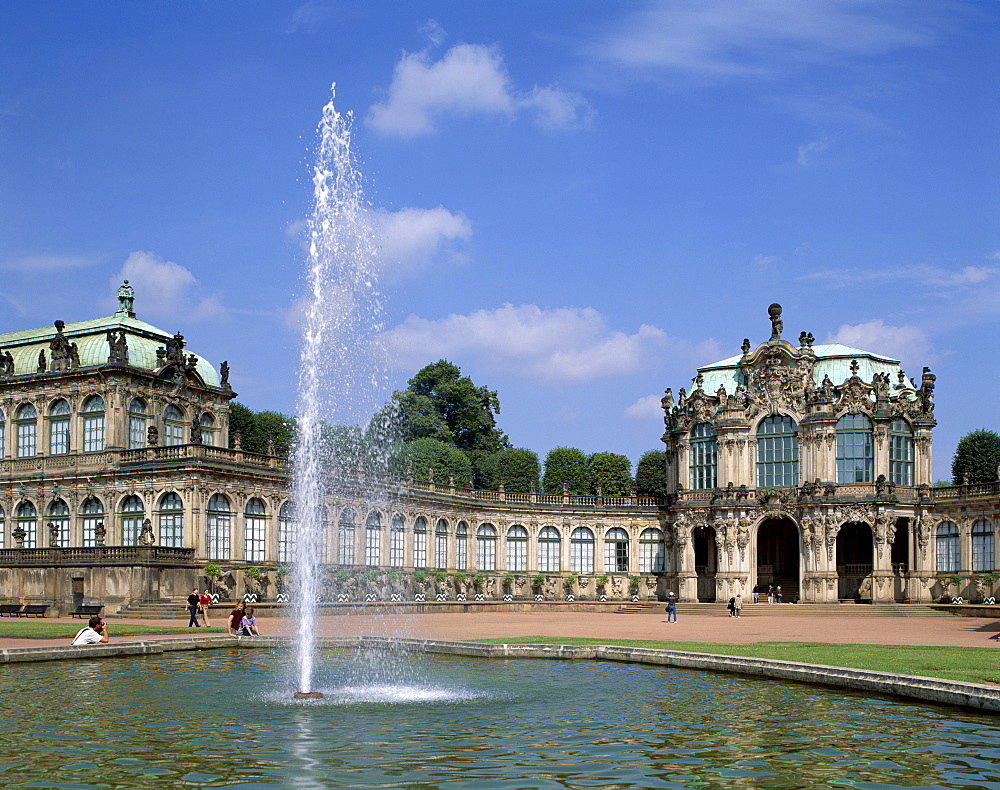 Courtyard and fountain, The Zwinger, Dresden, Saxony, Germany, Europe