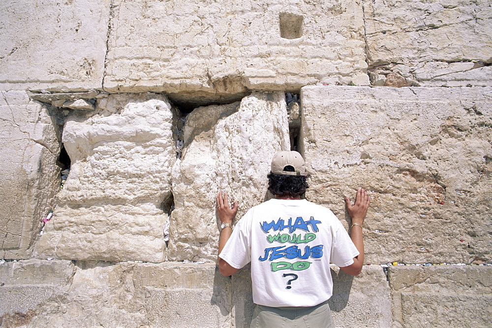 Man praying, Jewish Quarter, Western Wall (Wailing Wall),  Jerusalem, Israel, Middle East