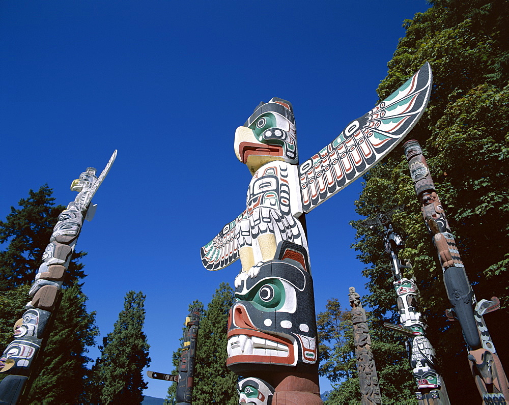 Totem poles, Stanley Park, Vancouver, British Columbia, Canada, North America