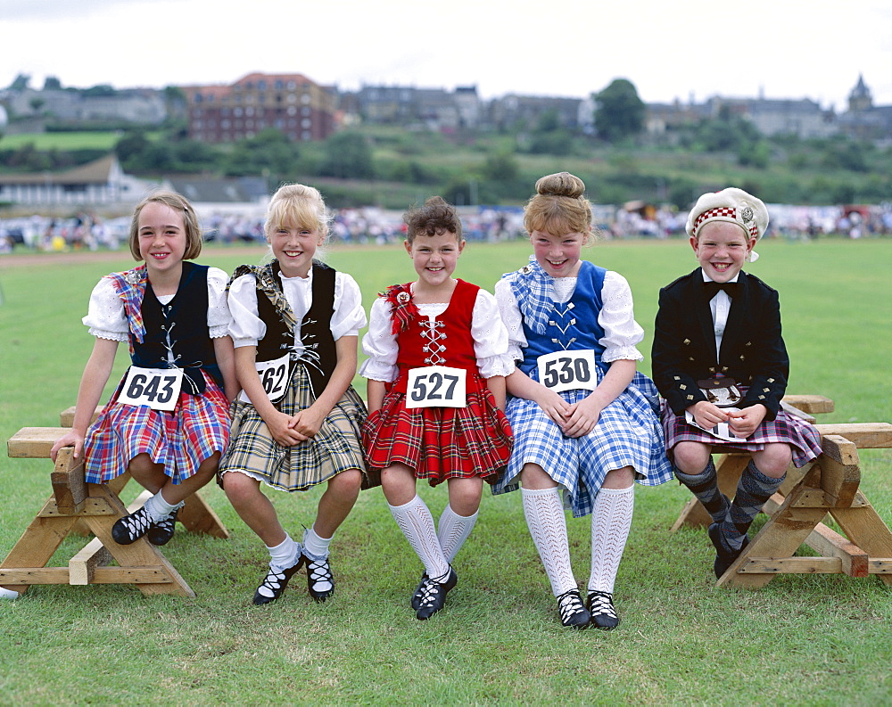 Children dressed in Scottish dancing costume, Highlands, Scotland, United Kingdom, Europe