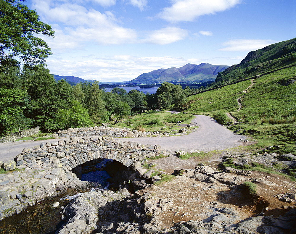 Derwentwater and Ashness Bridge, Keswick, Lake District National Park, Cumbria, England, United Kingdom, Europe