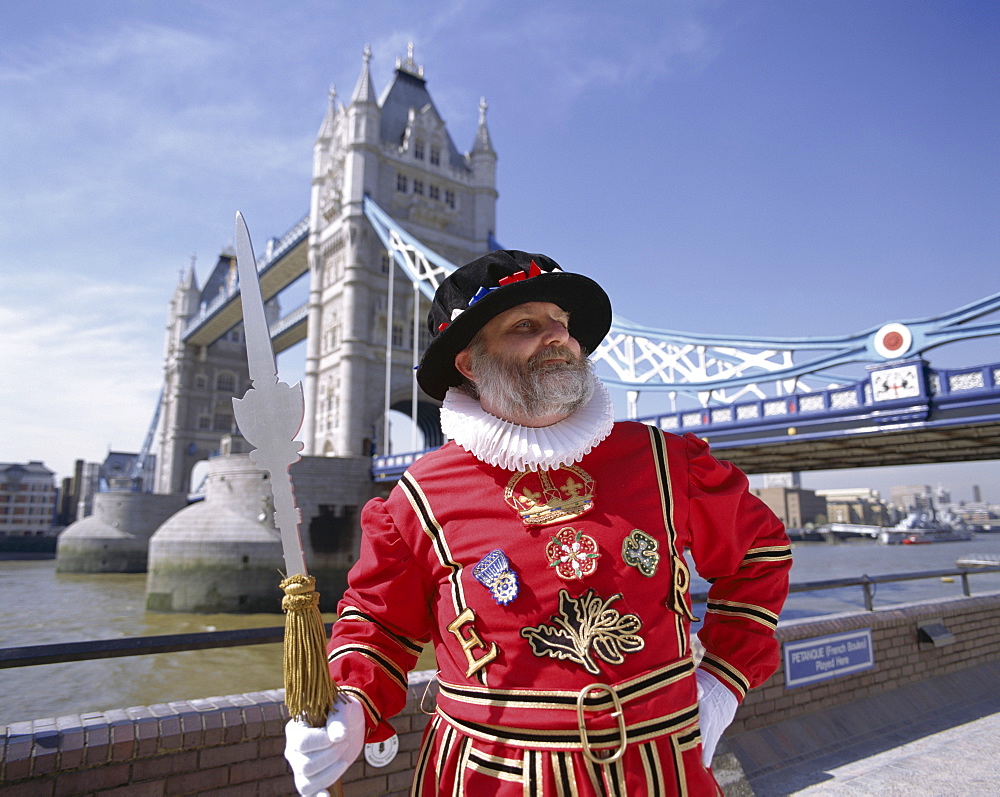 Beefeater at Tower Bridge, London, England, United Kingdom, Europe