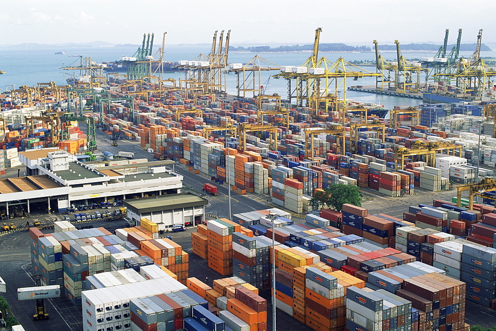 Shipping containers at Singapore Port, Singapore, Southeast Asia, Asia