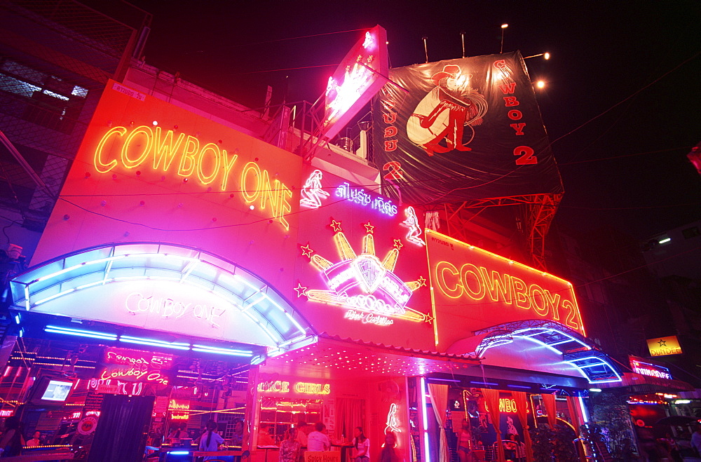 Bars in Soi Cowboy at night, Bangkok, Thailand, Southeast Asia, Asia