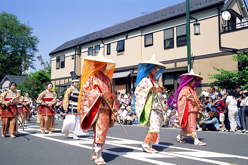 Girls dressed in Heian period costume, Japanese Warriors Procession Festival, Odawara, Kanagawa, Japan, Asia