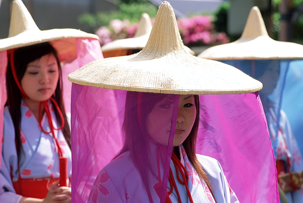 Girls dressed in Heian period costume, Japanese Warriors Procession Festival, Odawara, Kanagawa, Japan, Asia