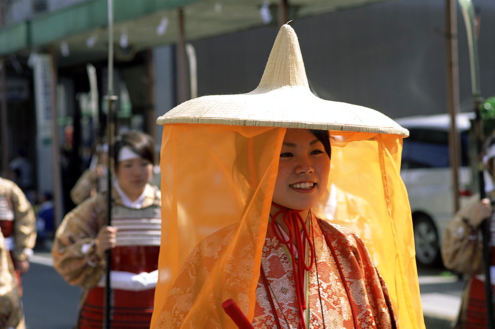 Girls dressed in Heian period costume, Japanese Warriors Procession Festival, Odawara, Kanagawa, Japan, Asia