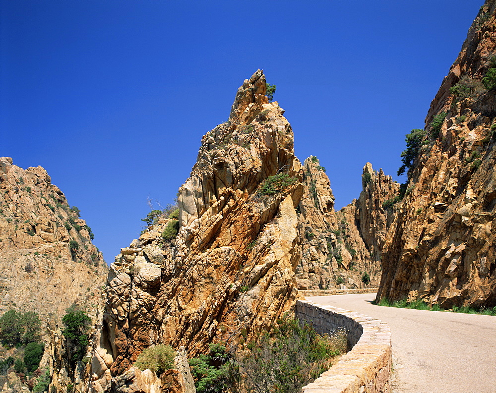 Road and the Calanches Rocks near Porto, Corsica, France, Europe