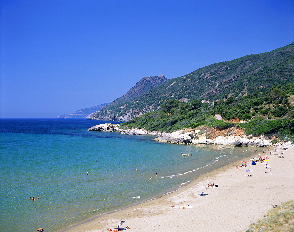 Typical coastal and beach view, Sagone Gulf, Corsica, France, Mediterranean, Europe