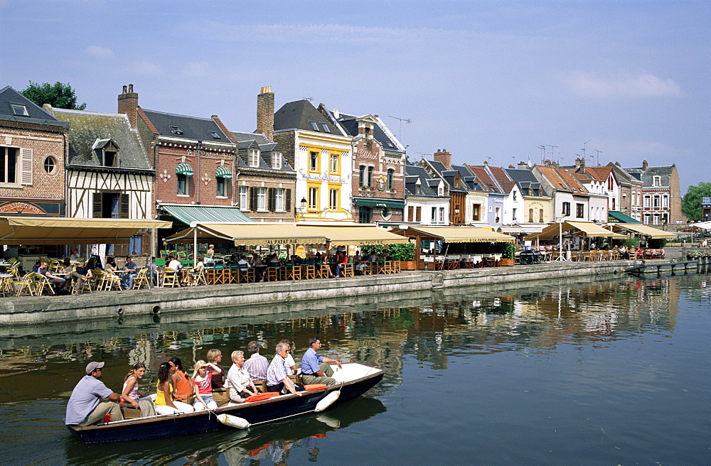 Waterside restaurants in the St. Leu area, Amiens, Picardy, France, Europe