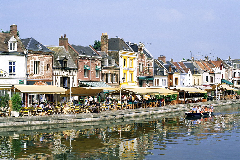 Waterside restaurants in the St. Leu area, Amiens, Picardy, France, Europe