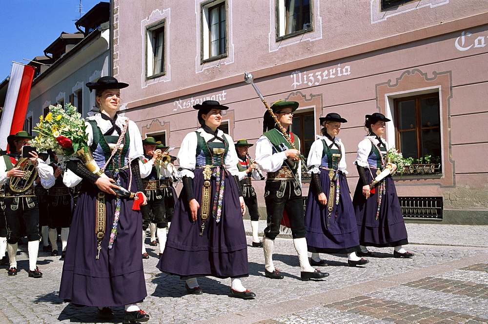 People in regional costume at Corpus Domini Festival at San Lorenzo, Dolomites, Trento, Italy, Europe