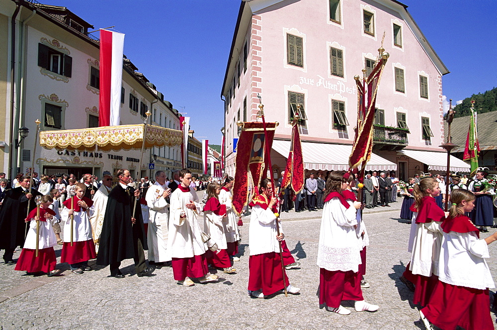 Corpus Domini Festival parade at San Lorenzo, Dolomites, Trento, Italy, Europe