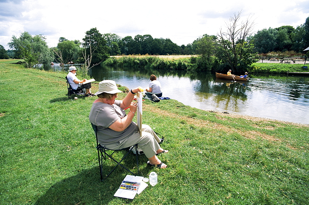 Artists on the banks of the River Stour, Suffolk, England, United Kingdom, Europe