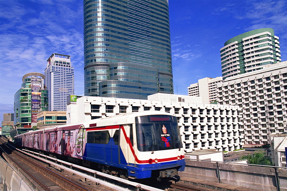 City skyline and skytrain, Bangkok, Thailand, Southeast Asia, Asia