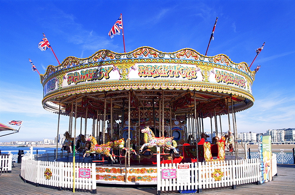 Merry go round, Brighton Pier, Brighton, Sussex, England, United Kingdom, Europe