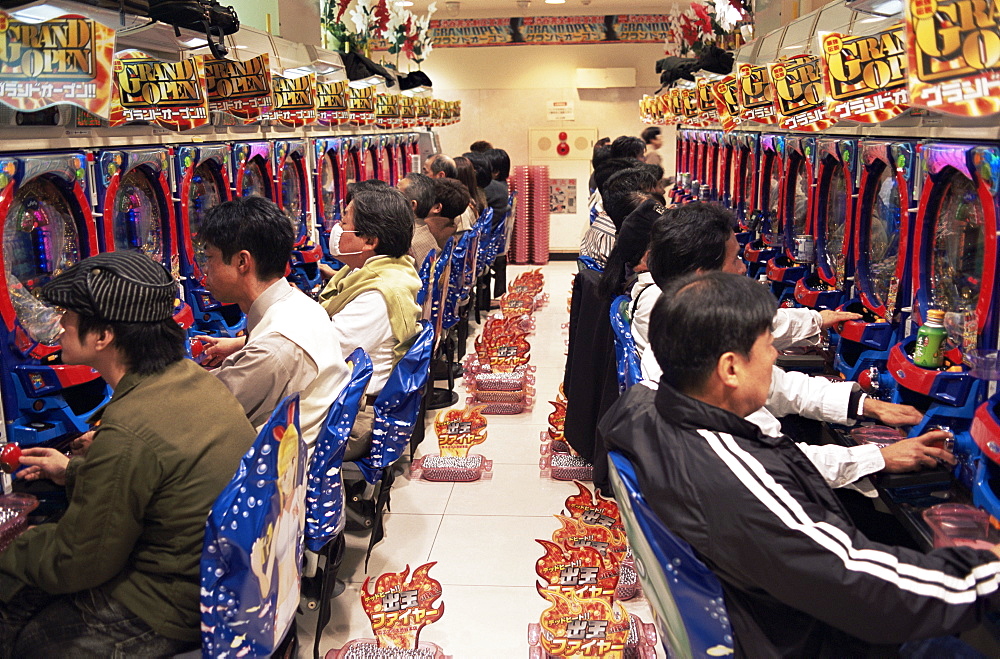 Typical Pachinko Parlour, Tokyo, Honshu, Japan, Asia