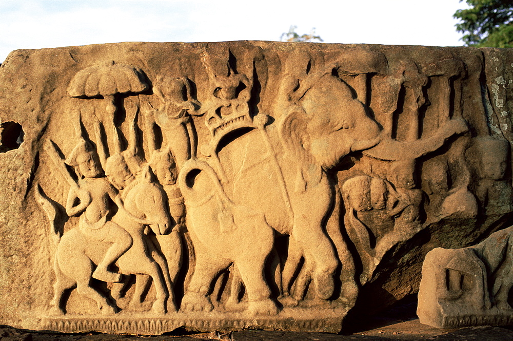 Elephant relief at Phimai Historical Park, Phimai, Khorat, Thailand, Southeast Asia, Asia