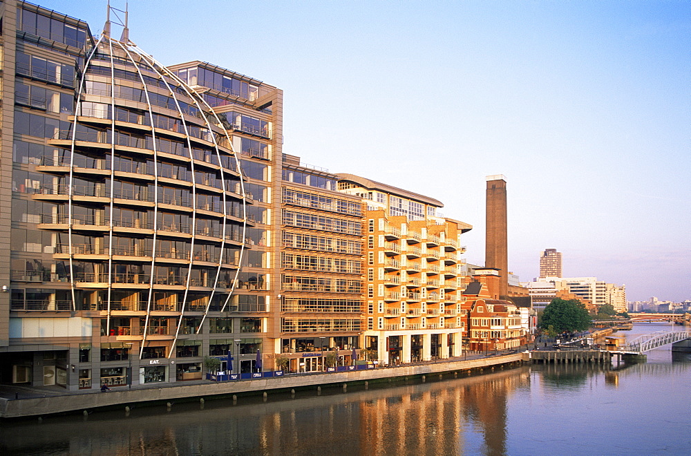 Modern riverfront buildings at Bankside, River Thames, London, England, United Kingdom, Europe