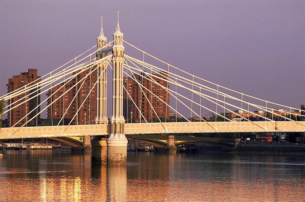 Albert Bridge over the River Thames, Chelsea, London, England, United Kingdom, Europe