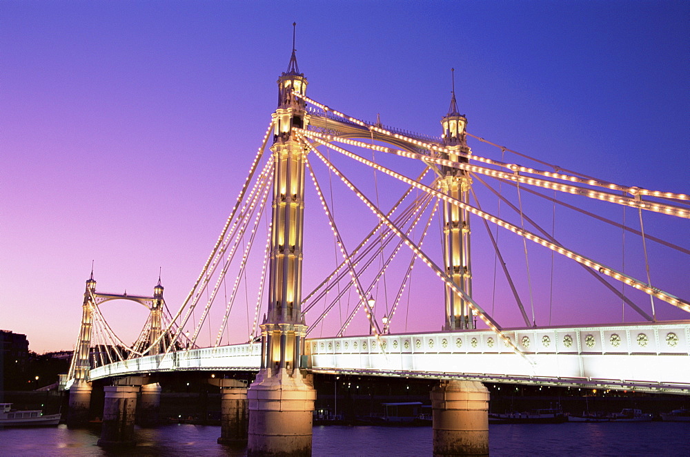 Albert Bridge over the River Thames, Chelsea, London, England, United Kingdom, Europe