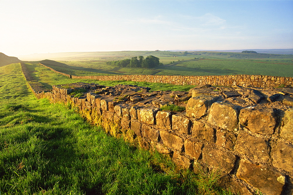 View near Housesteads Roman Fort, Hadrians Wall, UNESCO World Heritage Site, Northumberland, England, United Kingdom, Europe