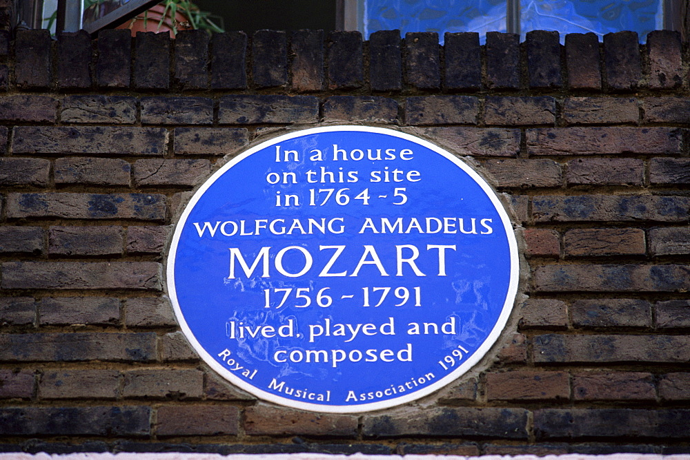 Mozart residence blue plaque, London, England, United Kingdom, Europe