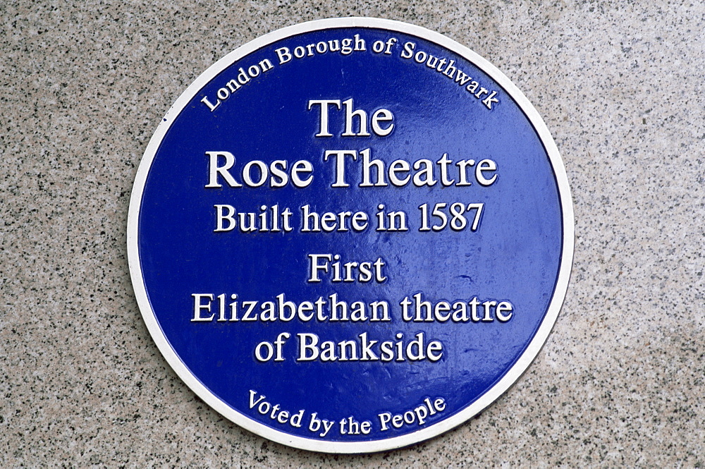 Rose Theatre blue plaque, London, England, United Kingdom, Europe