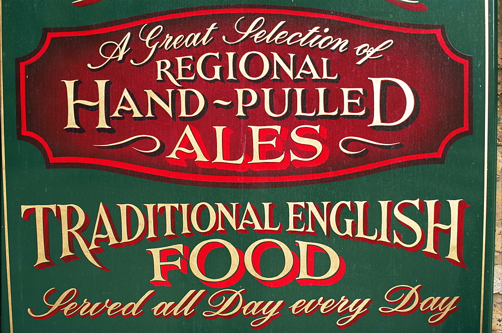 Typical pub ale and food sign, London, England, United Kingdom, Europe