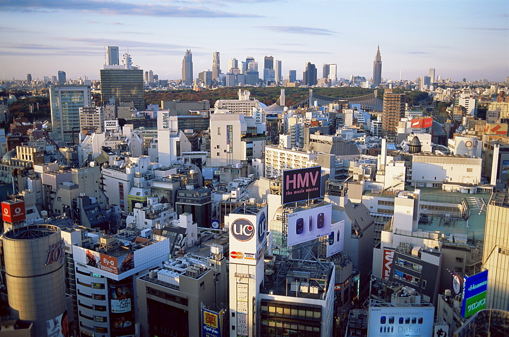 Shibuya area skyline with Shinjuku in the background, Shibuya, Tokyo, Japan, Asia