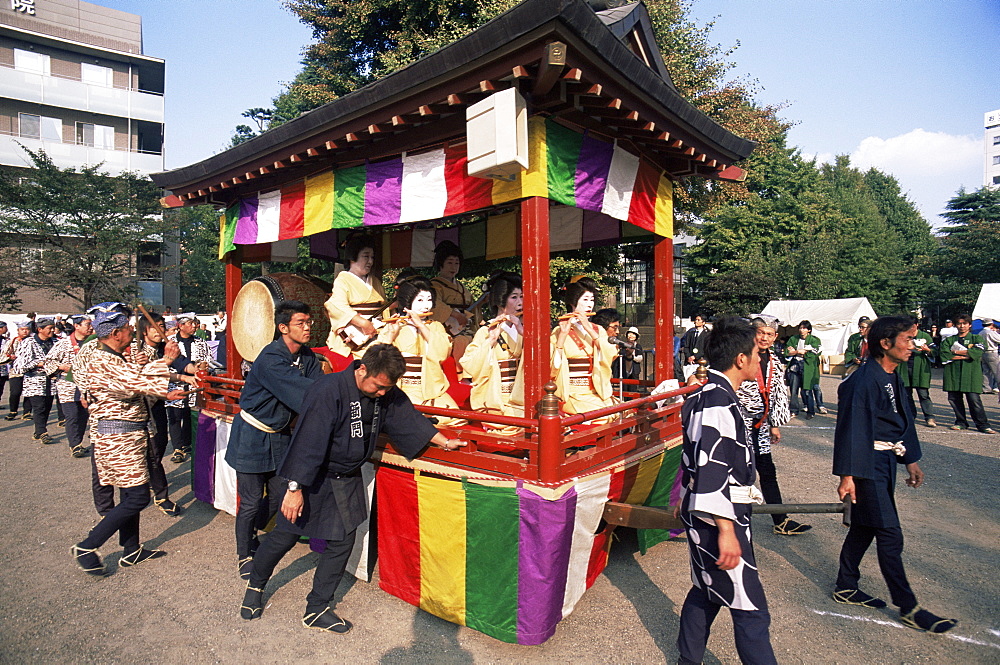 Parade scene at Jidai Matsuri Festival held annually in November at Sensoji Temple, Asakusa, Tokyo, Japan, Asia