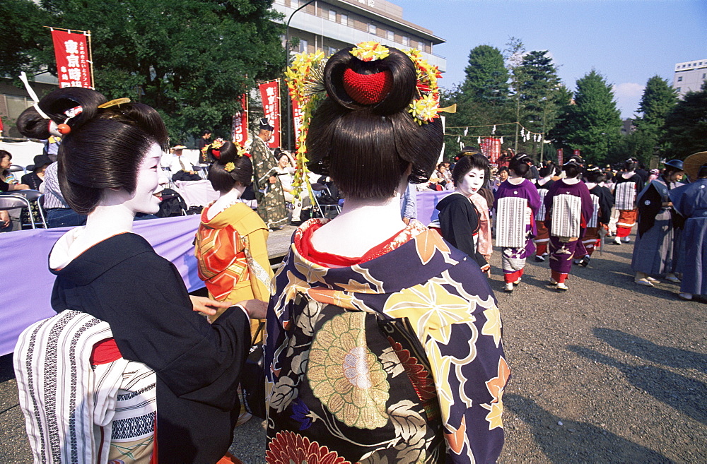 Geishas at Jidai Matsuri Festival held annually in November at Sensoji Temple, Asakusa, Tokyo, Japan, Asia