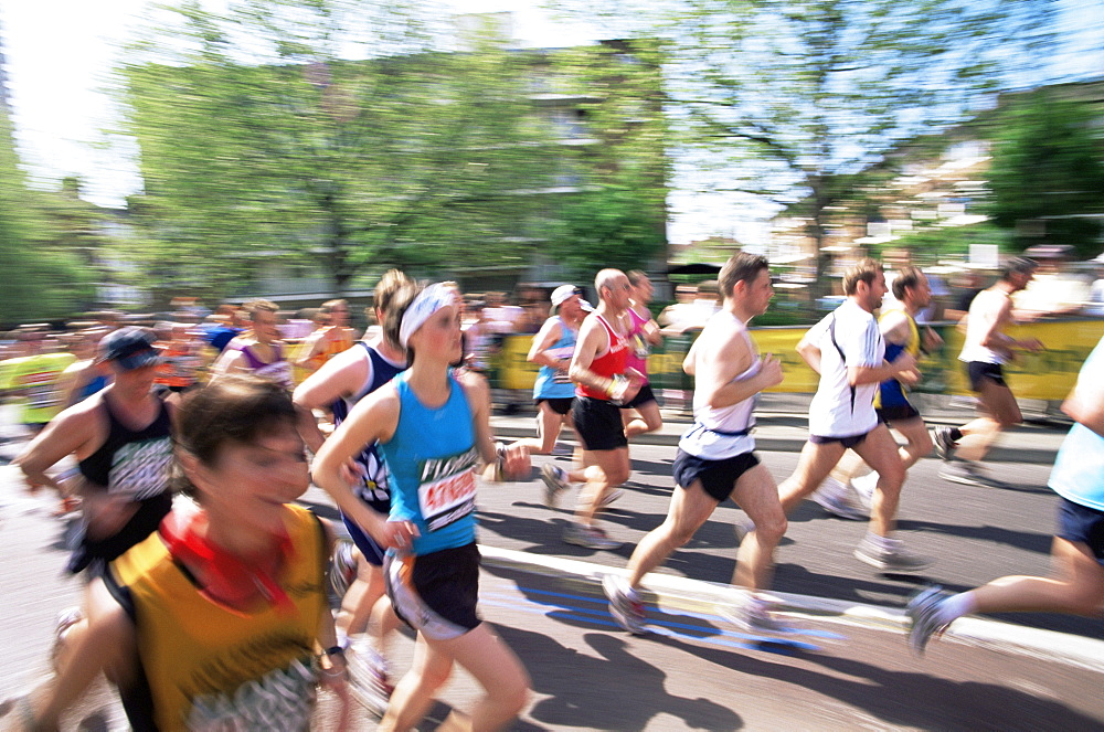 Crowd of runners, London Marathon, London, England, United Kingdom, Europe