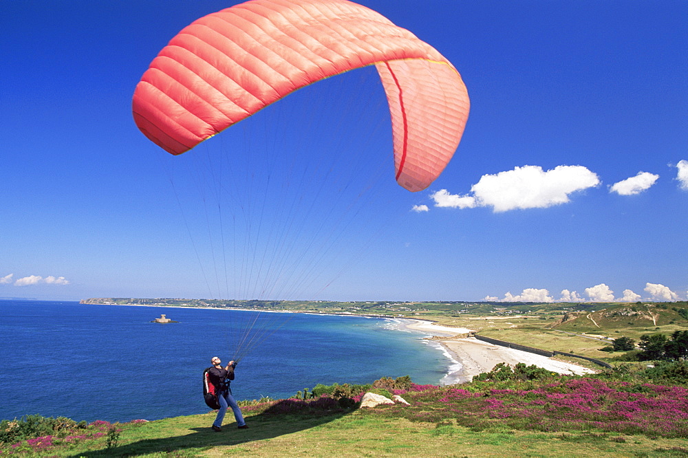 Parasailing, St. Ouen's Bay, Jersey, Channel Islands, United Kingdom, Europe