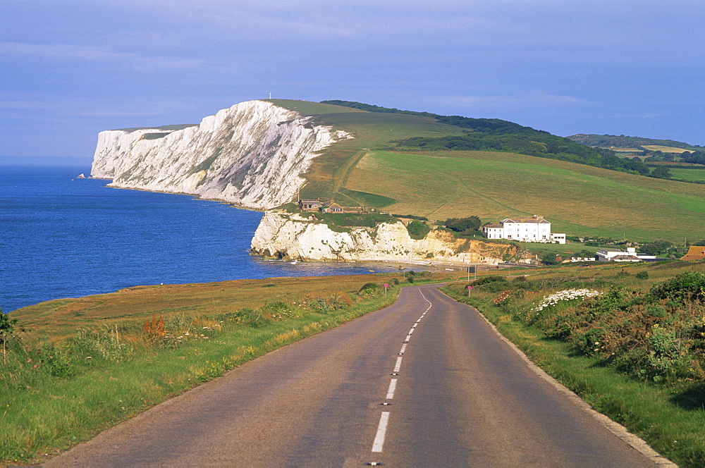 Empty road and Tennyson Downs, Isle of Wight, England, United Kingdom, Europe